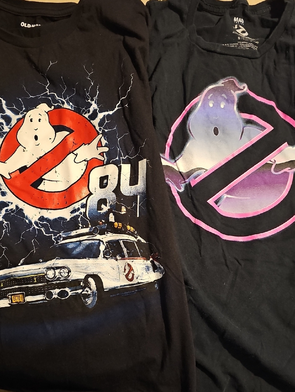 Lot of 2 Ghostbusters Graphic Tees - Black with Red, White & Purple Logos Men's